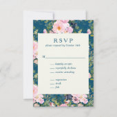  Romantische Florals in Blue Wedding RSVP Kaartje (Voorkant)