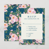  Romantische Florals in Blue Wedding RSVP Kaartje (Voorkant / Achterkant)
