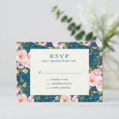  Romantische Florals in Blue Wedding Simple RSVP Kaartje (Staand voorkant)