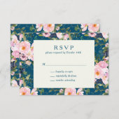  Romantische Florals in Blue Wedding Simple RSVP Kaartje (Voorkant / Achterkant)