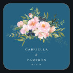 Romantische Florals in Blue Wedding Vierkante Sticker<br><div class="desc">Aangepersonaliseerde  Romantische Florals in Blue Wedding Stickers</div>