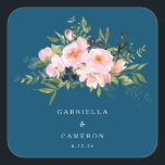 Romantische Florals in Blue Wedding Vierkante Sticker<br><div class="desc">Aangepersonaliseerde  Romantische Florals in Blue Wedding Stickers</div>