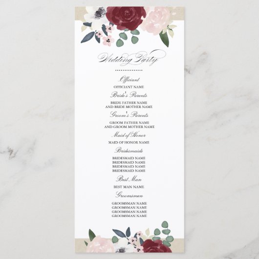 Romantische Florals Trouwprogramma Programmakaart (Achterkant)