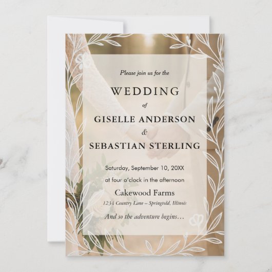 Romantische foto Botanisch Script Moderne bruiloft Kaart (Voorkant)