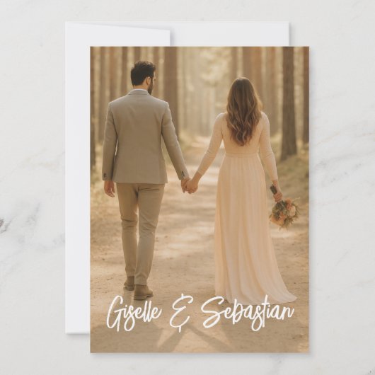 Romantische foto Botanisch Script Moderne bruiloft Kaart (Achterkant)