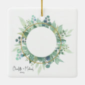 Romantische foto bruiloft aandenken keramisch ornament (Achterkant)