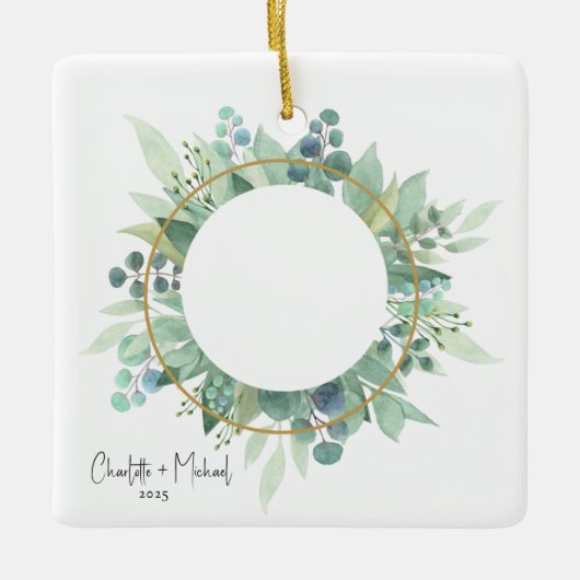 Romantische foto bruiloft aandenken keramisch ornament (Voorkant)