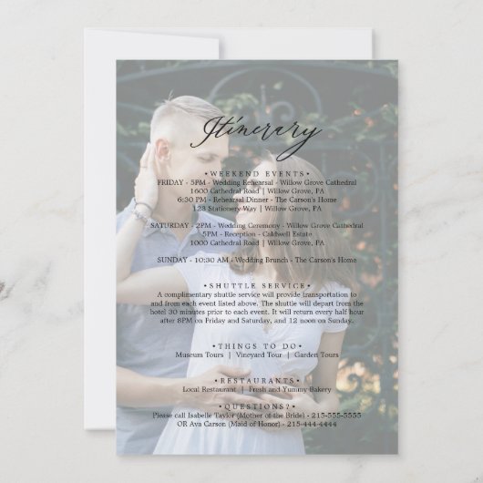 Romantische foto Bruiloft Welkomstbrief & Routebes (Achterkant)