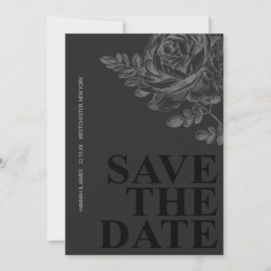 Romantische foto Floral Zwart Wit Save the Date Kaart (Voorkant)