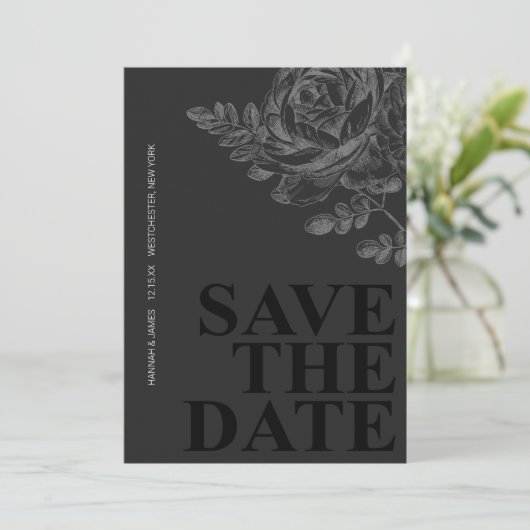 Romantische foto Floral Zwart Wit Save the Date Kaart (Staand voorkant)