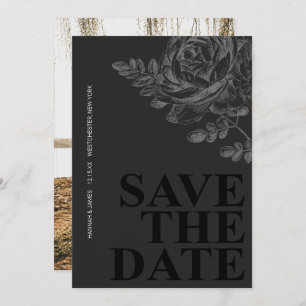 Romantische foto Floral Zwart Wit Save the Date Kaart