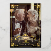 Romantische foto Gouden 50-jarig jubileum viering Folie Uitnodiging (Voorkant)