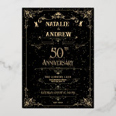 Romantische foto Gouden 50-jarig jubileum viering Folie Uitnodiging (Achterkant)
