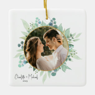 Romantische foto huwelijksaandenken keramisch ornament