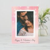 Romantische foto Roze Hart Gelukkige Valentijnsdag Feestdagenkaart (Staand voorkant)
