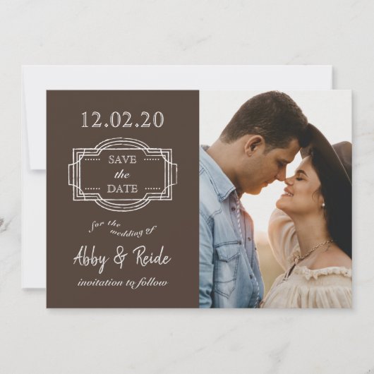 Romantische foto Rustic Brown Bewaar de datum Save The Date (Voorkant)