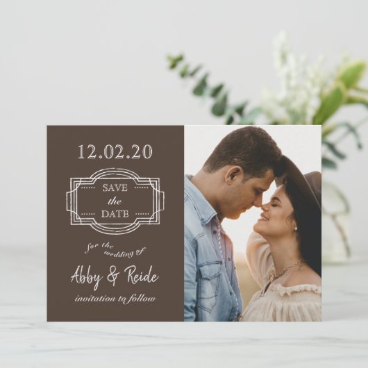 Romantische foto Rustic Brown Bewaar de datum Save The Date (Staand voorkant)