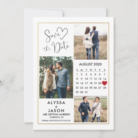 Romantische foto save the date kaart met kalender (Voorkant)
