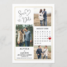 Romantische foto save the date kaart met kalender