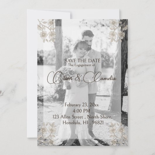 Romantische foto save the date verlovings-/trouwka (Voorkant)