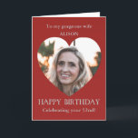 Romantische foto Verjaardag Kaart Vrouw | 52e of g<br><div class="desc">Romantische foto verjaardagskaart voor vrouw van man of voor een vriendin van haar vriend. Ze viert haar 52e verjaardag. Voeg je eigen foto toe aan een romantisch hartvormig lijst met een rode achtergrond. Klik op 'Personaliseren'. Voer de naam van uw vrouw of vriendin en haar leeftijd op de voorkant. Zet...</div>