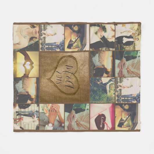 Romantische fotoboommonogram fleece deken (Voorkant (Horizontaal))