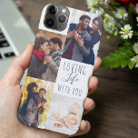 Romantische fotocollage liefdevol leven met u wit Case-Mate iPhone case<br><div class="desc">Romantische foto Telefoon hoesje voor iphone 11 pro max en vele andere modellen, gepersonaliseerd met 4 van uw favoriete foto's. De tekst luidt "liefdevol leven met je" in elegant schrift en speelse hoofdletters typografie. De fotosjabloon staat klaar voor u om uw foto's toe te voegen en werkt met de klok...</div>