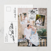 Romantische Fotocollage Trouw Save the Date Aankondigingskaart (Voorkant / Achterkant)