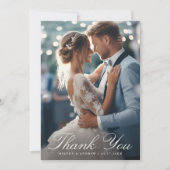 Romantische Franse Blauwe Bloemenkam Trouwfoto Bedankkaart (Voorkant)