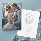 Romantische Franse Blauwe Bloemenkam Trouwfoto Bedankkaart