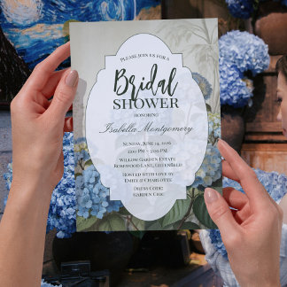 Romantische Franse Blauwe Hortensia Bruidsdouche Kaart