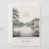 Romantische Franse Château Monogram Huwelijk Save The Date (Voorkant)