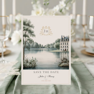 Romantische Franse Château Monogram Huwelijk Save The Date