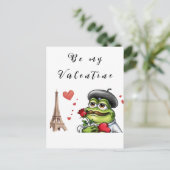 Romantische Franse kikker voor Valentijnsdag Feestdagenkaart (Staand voorkant)