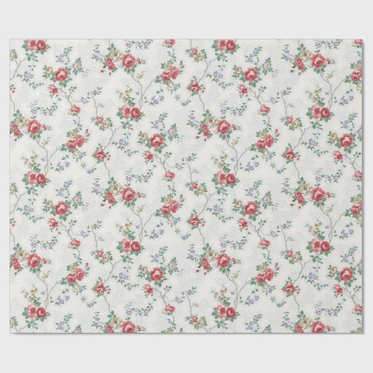 Romantische Franse koraal Rozen Cadeaupapier (Vlak)