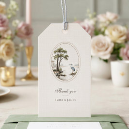 Romantische Franse Reiger Ovale Frame Huwelijkscad Cadeaulabel