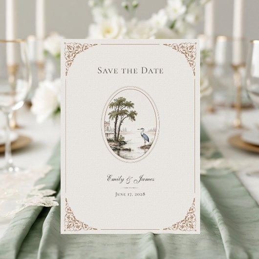 Romantische Franse Reiger Ovale Frame Trouw Save The Date