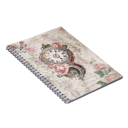 Romantische Franse Rozen, Clock & Filigree Collage Notitieboek (Rechterzijde)