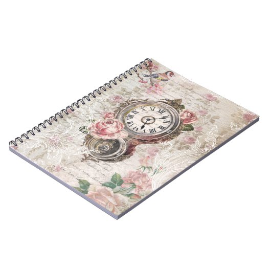 Romantische Franse Rozen, Clock & Filigree Collage Notitieboek (Linkerzijde)