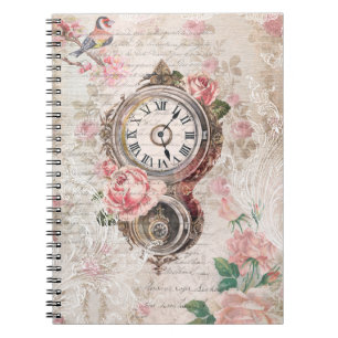Romantische Franse Rozen, Clock & Filigree Collage Notitieboek