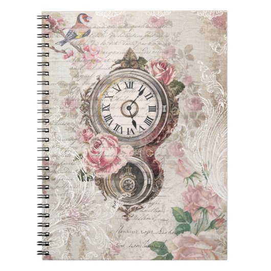 Romantische Franse Rozen, Clock & Filigree Collage Notitieboek (Voorkant)