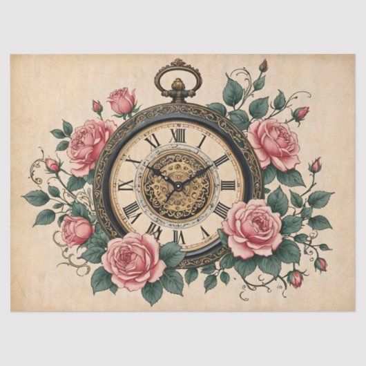 romantische Franse Rozen, klok en filigraan Tissuepapier (Voorkant)