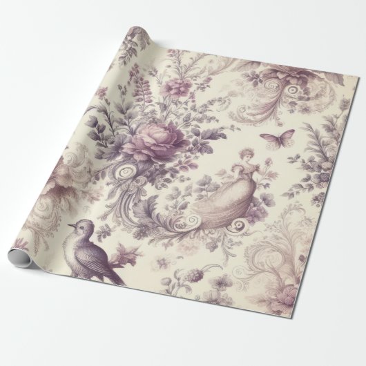 Romantische Franse Rozen Vogels Decoupage Cadeaupapier (Uitgerold)