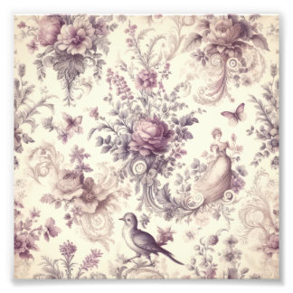 Romantische Franse Rozen Vogels Decoupage Foto Afdruk