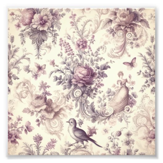 Romantische Franse Rozen Vogels Decoupage Foto Afdruk (Voorkant)