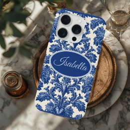 Romantische Franse Toile Poederblauwe Persoonlijke iPhone 15 Pro Case