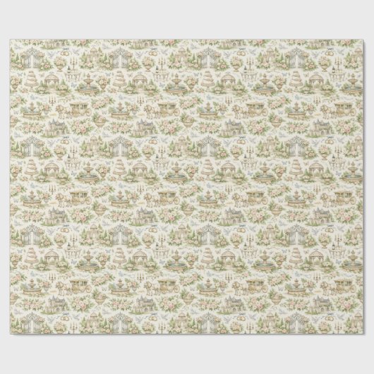 Romantische Franse Tuin Bruiloft Aquarel Patroon Cadeaupapier (Vlak)