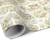 Romantische Franse Tuin Bruiloft Aquarel Patroon Cadeaupapier (Rol Hoek)