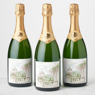 Romantische Franse tuin chateau bruidsdouche Sparkling Wijnetiket