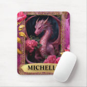 Romantische Fuchsia Draak en Rozen Fantasie Muismat (Met muis)